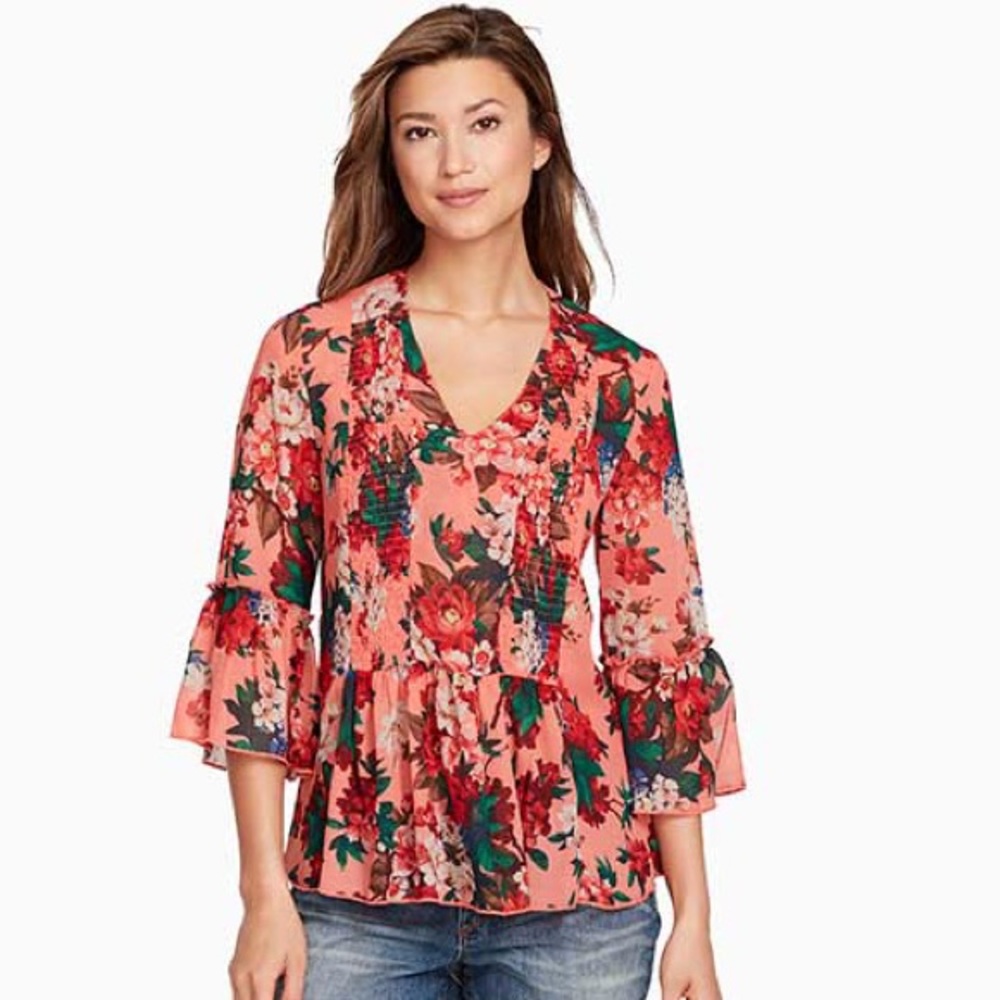 Vintage American Blues Floral Chiffon Blouse Sz M
